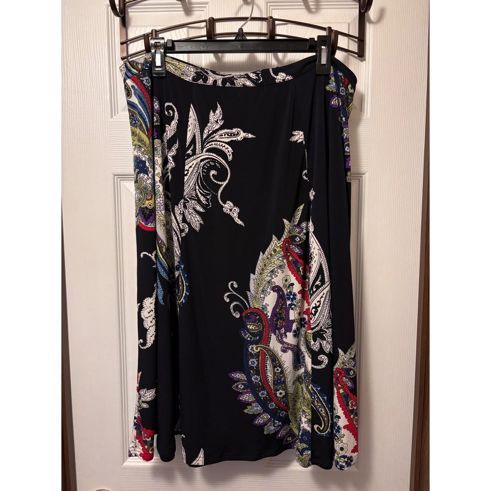 Cato Woman Black Paisley Print Jersey Knit Midi Skirt Plus Size 18/20W
